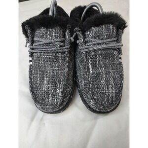 Hey Dude Britt Youth Boho Size 3 fold shoes boots Cookies & Cream faux fur New